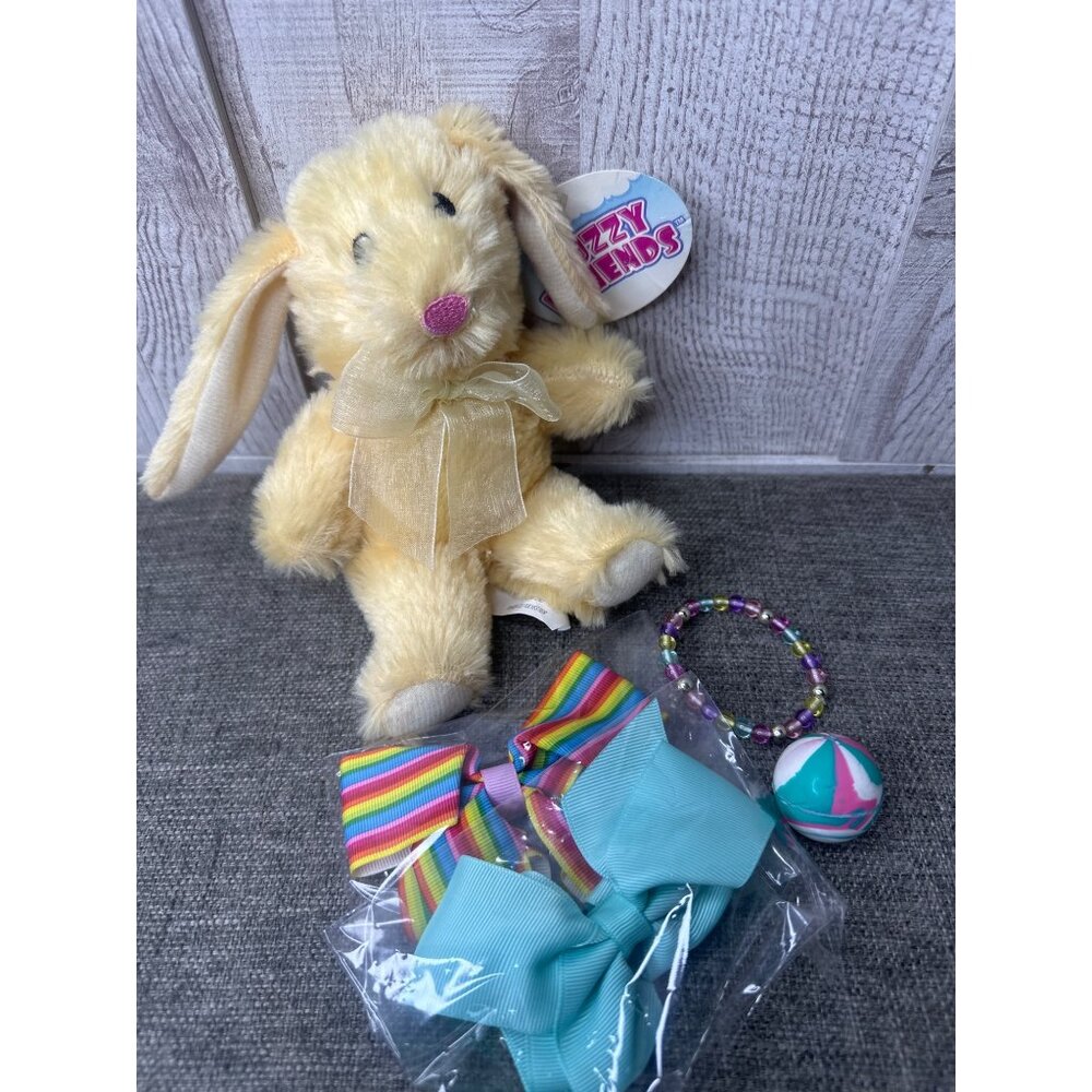 Easter Plush Yellow Bunny Hair Bows Beaded Bracelet & Marble Bouncy Ball Toys